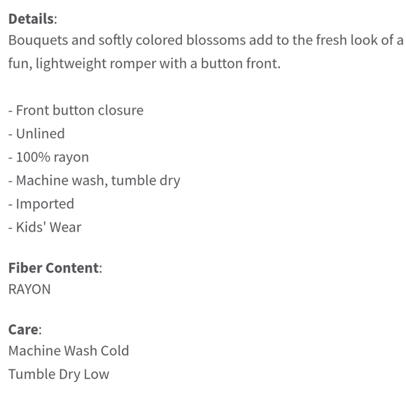 FINAL SALE 🆕🌿NORDSTROM GIRLS FLORAL ROMPER🌿 - Picture 5 of 6